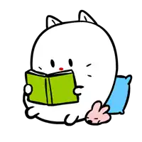 a cartoon drawing of a cat reading a green book