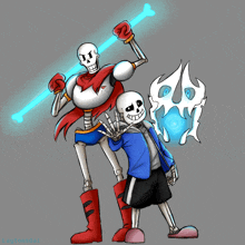 a drawing of papyrus and sans standing next to each other on a grey background