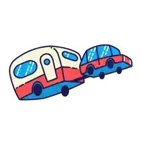 a cartoon drawing of a bus pulling a car