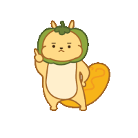 a cartoon squirrel with a green pumpkin on its head giving a thumbs up