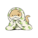 a cartoon cat wrapped in a green and white blanket .