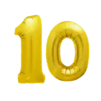 the number 10 is made out of gold balloons