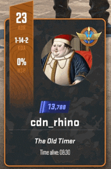 a card with a picture of a man with the name cdn_rhino on it