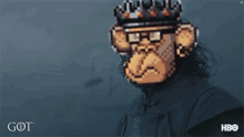 a pixel art of a man with a crown on his head and the word got on the bottom