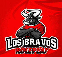 a logo for los bravos roleplay with a bull in a red shirt