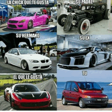 a collage of cars with the words la chica que te gusta