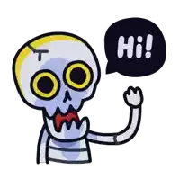 a cartoon of a skeleton saying hi in a speech bubble