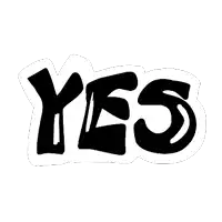 a black and white drawing of the word yes