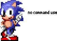 a pixel art drawing of sonic the hedgehog with the words no command use below him