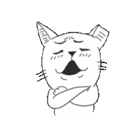 a black and white drawing of a cat with its arms crossed