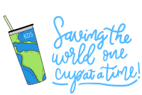 a drawing of a cup with a straw that says saving the world one cup at a time