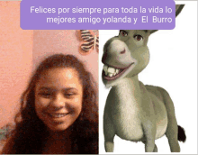 a picture of a girl and a picture of a donkey