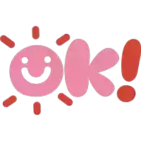 a pink ok sign with a smiling face