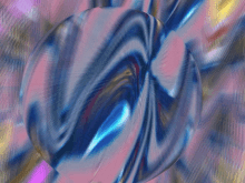 a blue and pink abstract painting with a sphere in the middle