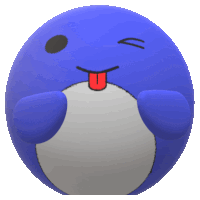 a blue ball with a red tongue sticking out is making a funny face