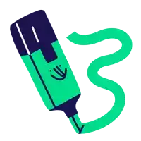 a cartoon drawing of a green marker with a smiley face