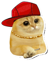 a sticker of a cat wearing a red hat