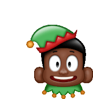 a cartoon elf with a green hat and a red crown