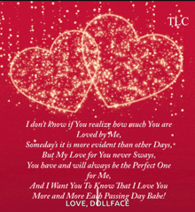 a valentine 's day card with two hearts on a red background