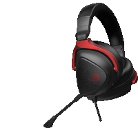 a pair of black and red headphones with a microphone