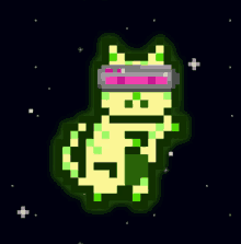 a pixel art of a cat wearing a futuristic hat