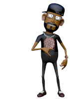 a cartoon character with a beard and glasses is pointing at his chest