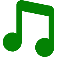 a green music note with two dots on a white background