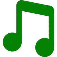 a green music note with two dots on a white background