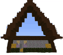 a minecraft drawing of a building with a triangle shaped archway