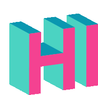 a blue and pink block with the letter h in the middle