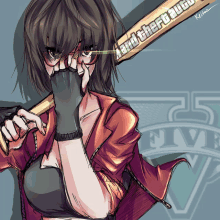 a drawing of a girl holding a bat that says " grand theft auto " on it