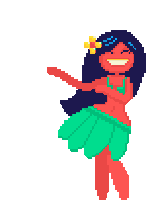 a pixel art drawing of a hula dancer with a flower in her hair