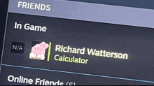 a close up of a screen with the name richard watterson calculator on it