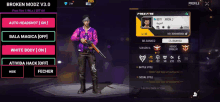 a screenshot of broken modz v3.0 shows a man with a gun