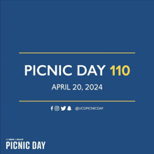 a blue sign that says picnic day 110 april 20, 2024