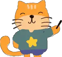 a cartoon cat wearing a blue shirt with a yellow star