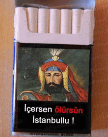 a pack of cigarettes with a painting of a bearded man on the front