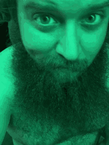 a man with a beard is taking a selfie in green light