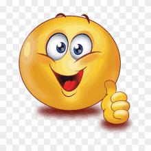 a yellow smiley face giving a thumbs up on a transparent background