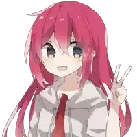 a girl with red hair and blue eyes is giving a peace sign