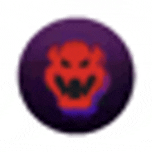 a red devil face is on a purple circle .