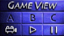 a game view screen with the letters a b and c