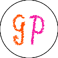 the letters g and p are drawn in orange and pink in a circle