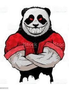 a cartoon illustration of a panda bear wearing a red shirt and a red shirt .