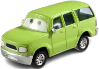 a green toy car with a white background and a silver trim