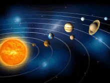 an artist 's impression of the solar system with the sun and the planets