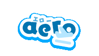 a blue and white logo for aero with a hand on it