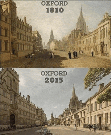 a painting of oxford in 1810 and oxford in 2015