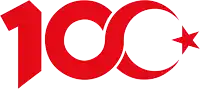 a red and white logo that says 100 with a crescent moon and star