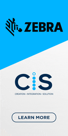 a blue and white advertisement for zebra and cis with a learn more button